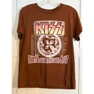 KISS North American Tour Graphic T Shirt Size L Brown 1976-77